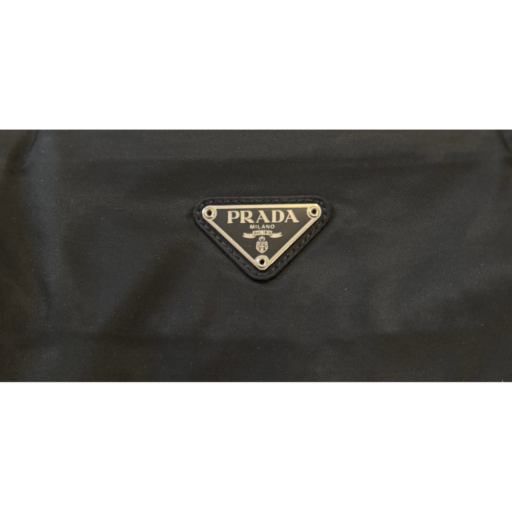 Prada Tessuto Nylon Tote Bag Black Triangle Logo Vintage Zip Top Shoulder Bag - Picture 4 of 11